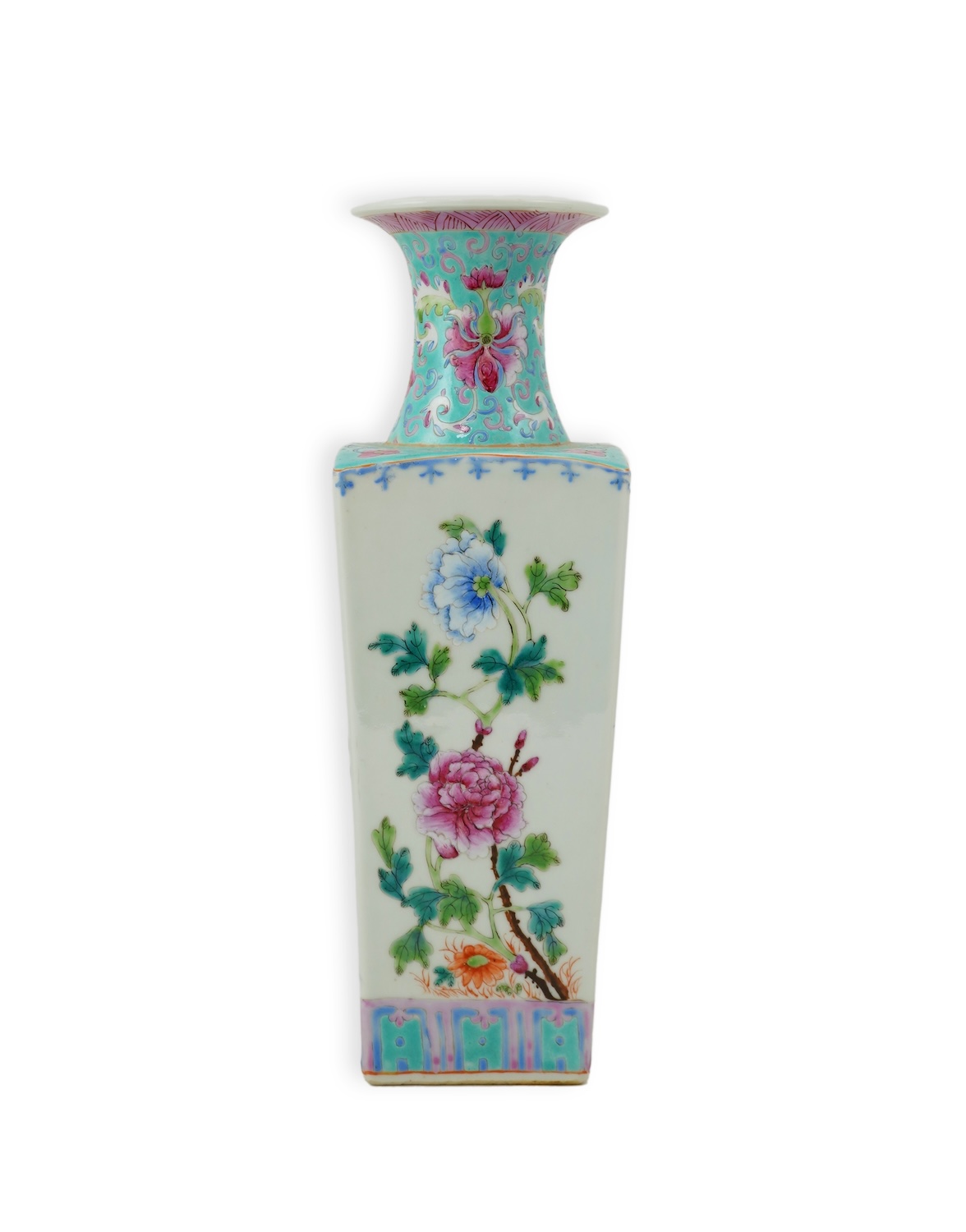 A Chinese famille rose square section vase, second half 19th century